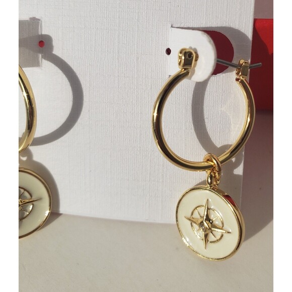 NWT Talbots Ivory Cream Enamel Drop Hoop Dangle Earrings Nautical Gift Party - Picture 8 of 8